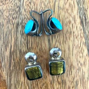 Turquoise and Glass Sterling Silver Earrings